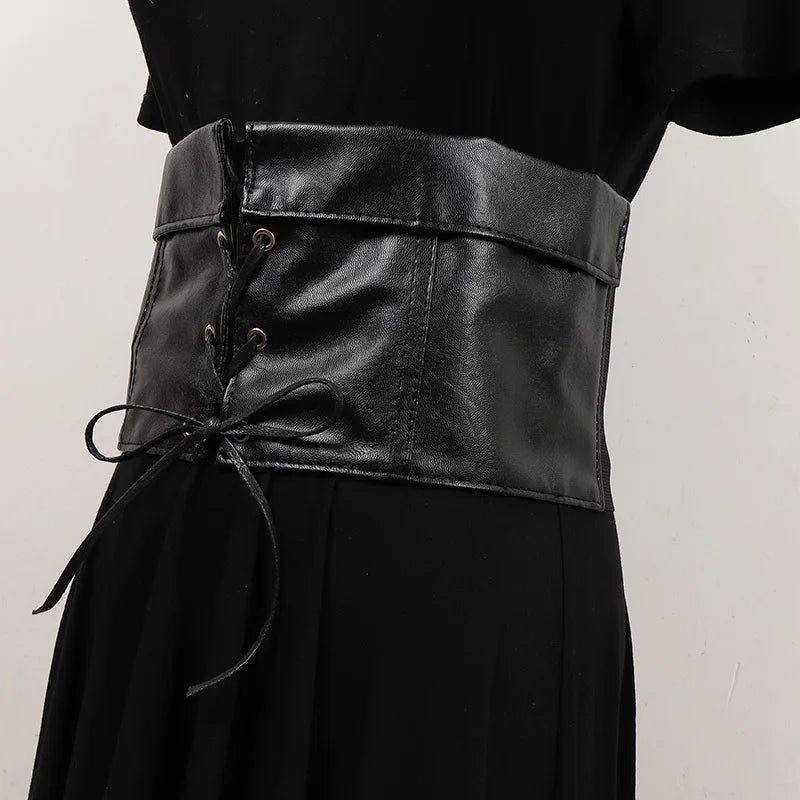 Wide Elastic Belt – PU Leather, Adjustable Fit