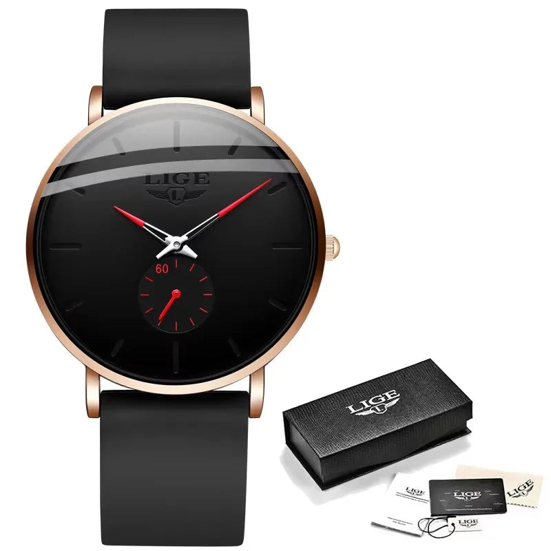 LIGE Men’s Ultra-Thin Quartz Watch – Waterproof Luxury Style