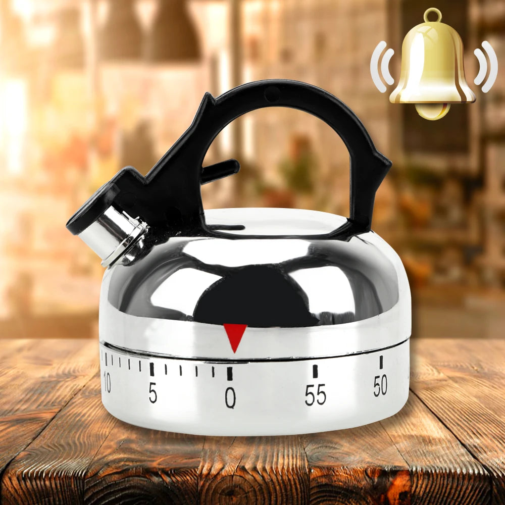 Kitchen Timer – 60-Minute Mechanical Countdown Alarm (Kettle Design)