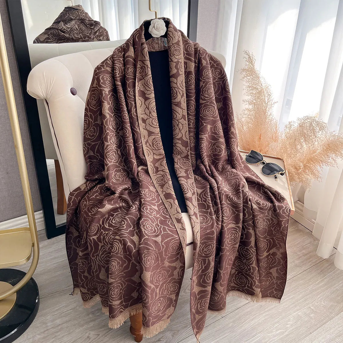 Golden Embroidered Hijab – Elegant & Lightweight