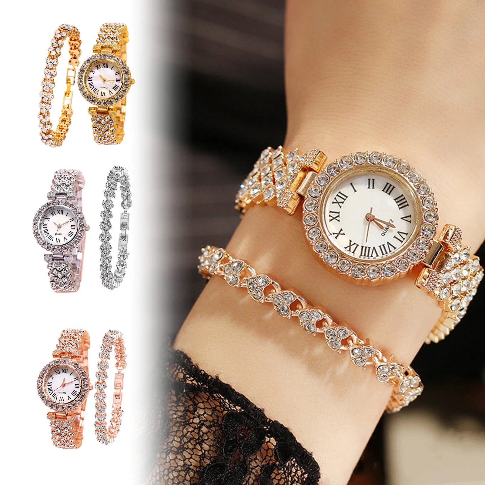 2PCS Crystal Watch Set – Elegant & Luxury