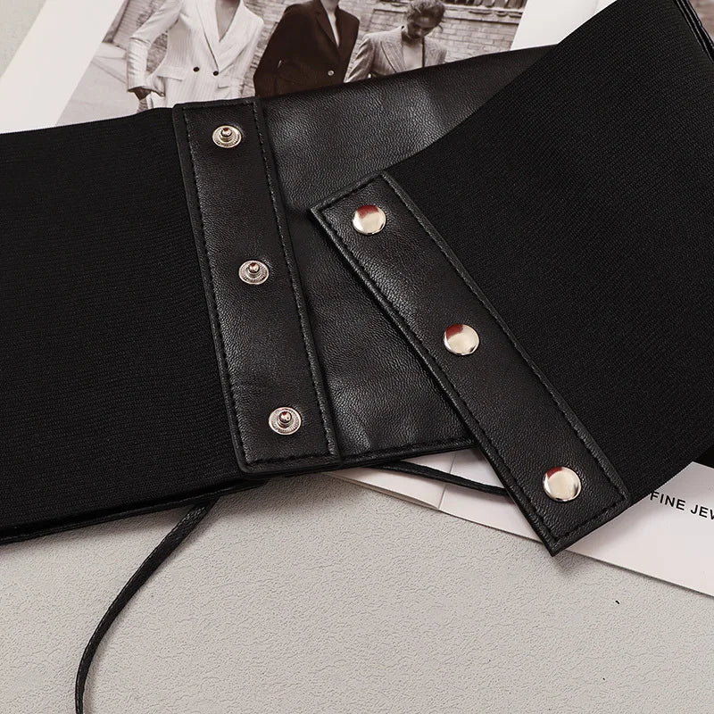 Wide Elastic Belt – PU Leather, Adjustable Fit